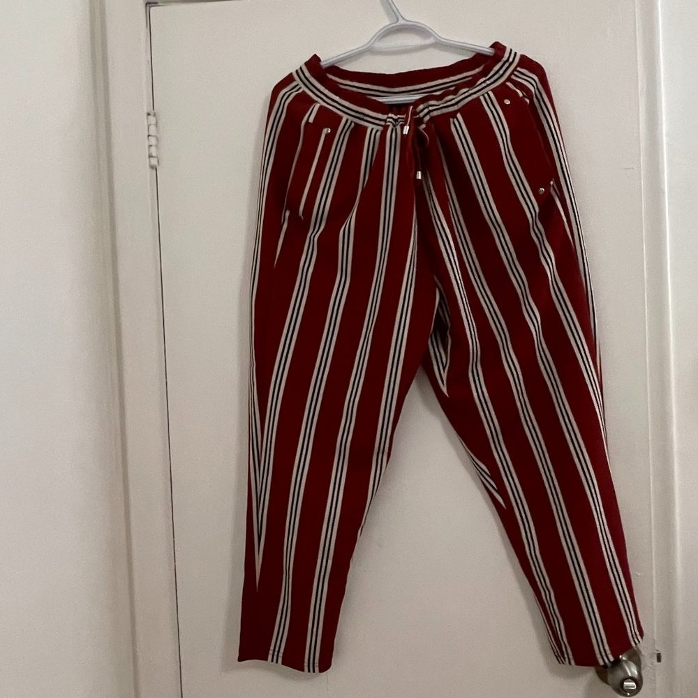 Lily Morgan Striped Pants with Pockets & Adjustable waist, Size XL